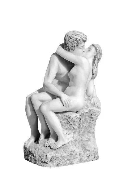 Classical Marble Statue Kissing Couple White Background — Stock Photo, Image