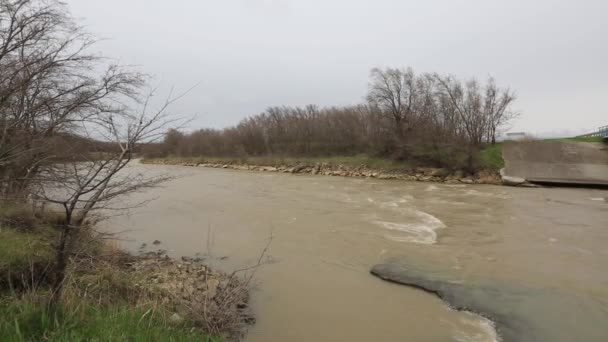 Paesaggio con un fiume di sorgente tempestoso — Video Stock