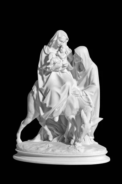 Classical Marble Statuette Religious Scene Baby Jesus Black Background — Stock Photo, Image