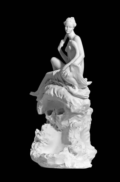 Statue Classique Marbre Blanc Une Femme Nue Sur Fond Noir — Photo