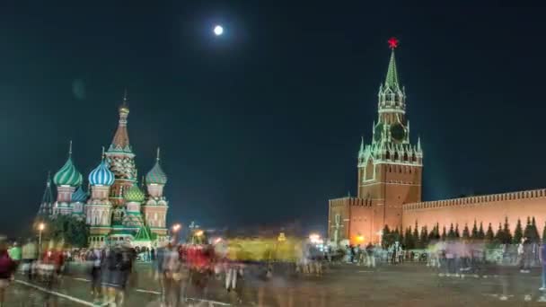 Natt bild av Moskva Röda torget, Mausoleum av Lenin och ryska regeringen byggnad — Stockvideo