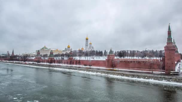 Ryssland Moskva Nattutsikt Över Floden Moskva Bron Och Kreml — Stockvideo