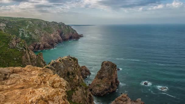 Cabo da Roca "Cape Roca" tvoří nejzápadnější pevninu kontinentální Evropy. Portugalsko — Stock video