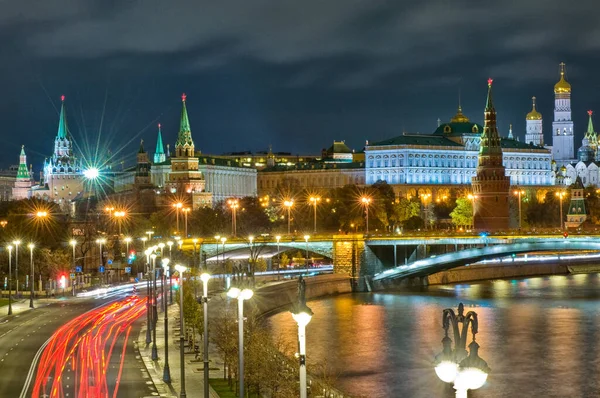 Russie Moscou Vue Nuit Sur Rivière Moskva Pont Kremlin — Photo