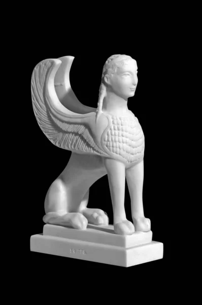 Statuetta Marmo Classico Una Sfinge Sfondo Nero — Foto Stock