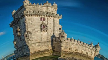 Lizbon, Portekiz. Belem Kulesi, Torre de Belem, Tagus Nehri 'nin ağzında bulunan güçlendirilmiş bir kuledir..