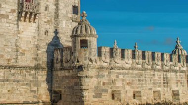 Lizbon, Portekiz. Belem Kulesi, Torre de Belem, Tagus Nehri 'nin ağzında bulunan güçlendirilmiş bir kuledir..