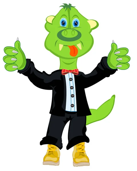 Croc vert en costume — Image vectorielle