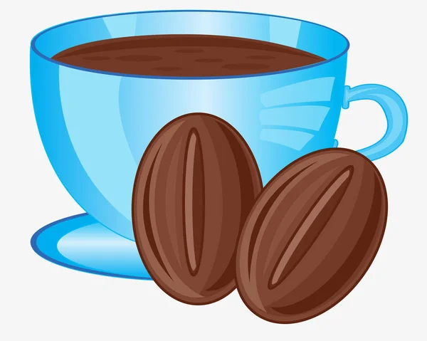 コーヒーの粒とコーヒー カップ — ストックベクタ