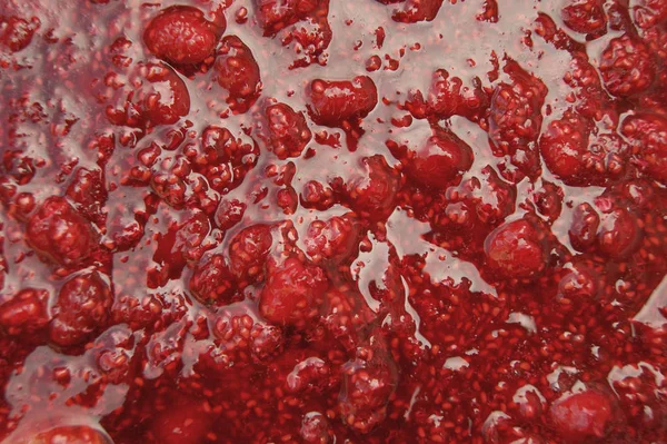 Roter Hintergrund Aus Frischer Marmelade Aus Himbeeren — Stockfoto