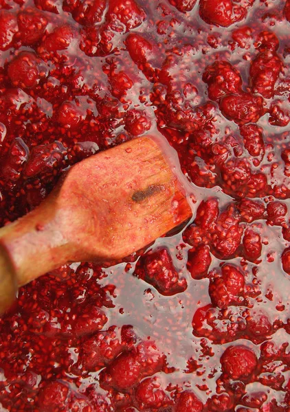 Rote Masse Der Frischen Marmelade Aus Himbeere — Stockfoto