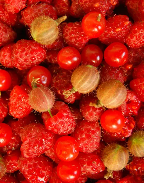 Berries raspberry,gooseberry and cherry — Stock Photo, Image