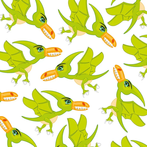 Bird dinosaur pterodactyl pattern n.Cartoon prehistorical birds pterodactyl on white — стоковый вектор