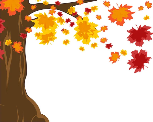 Autumn tree and falling foliage on white background — Stock Vector