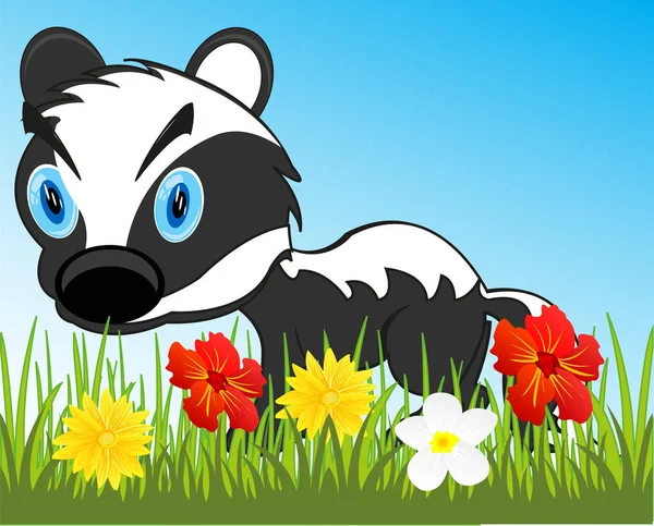 Vector Illustration Wildlife Badger Meadow Flower — Stock Vector