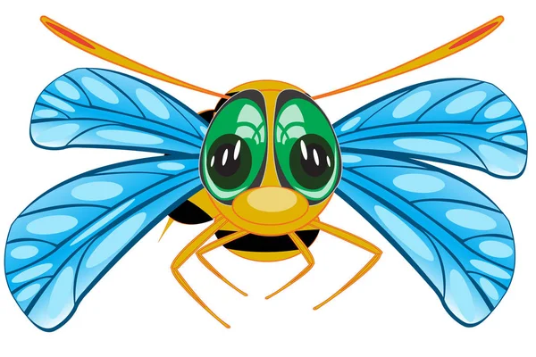 Abeja Insecto Dibujos Animados Vuelo Sobre Fondo Blanco Está Aislado — Vector de stock