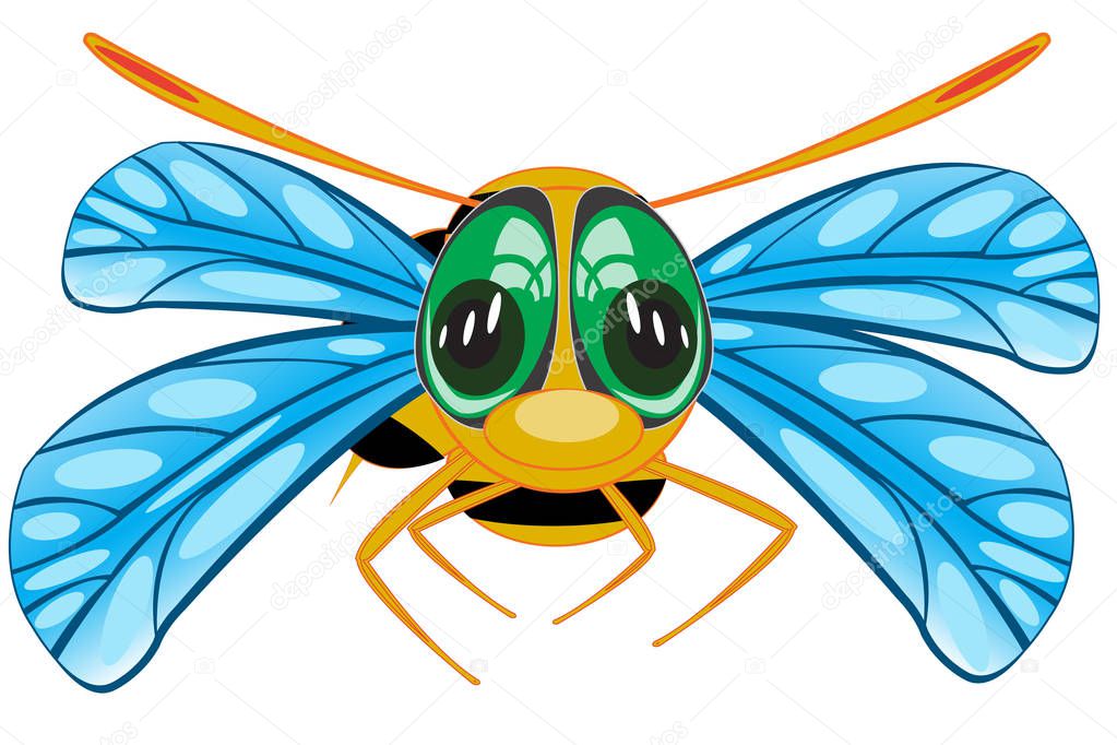 Cartoon insect bee in flight on white background is insulated
