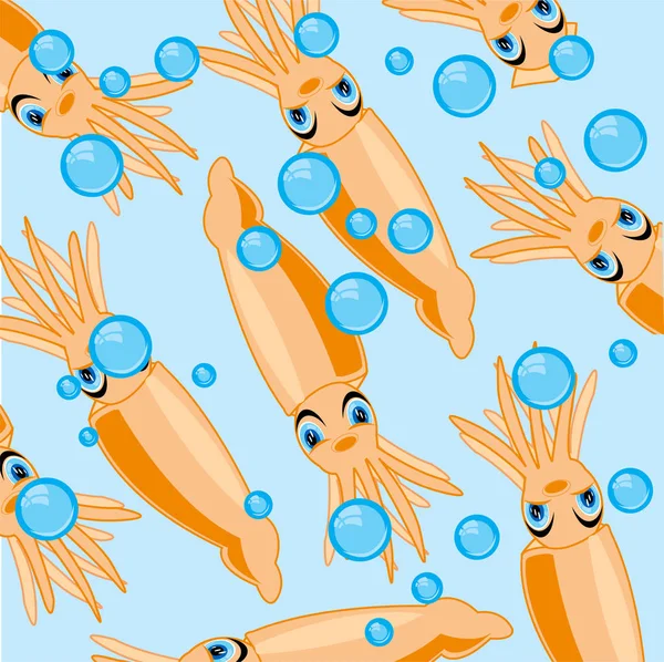 Mollusques et crustacés motif calmar sur fond bleu — Image vectorielle