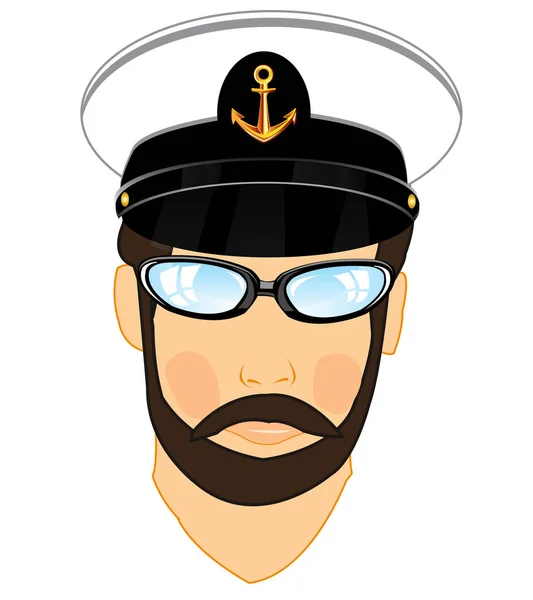 Retrato del capitán en gorra de servicio — Vector de stock