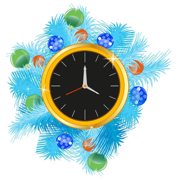 Reloj festivo decorado nuevo juguete año. Ilustración vectorial — Vector de stock