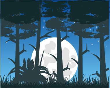Koyu renkli ahşap gecede moon için vektör çizim