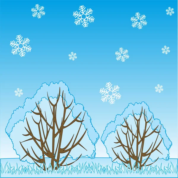 Winter landscape of the nature and falling snowflake — Stock Vector