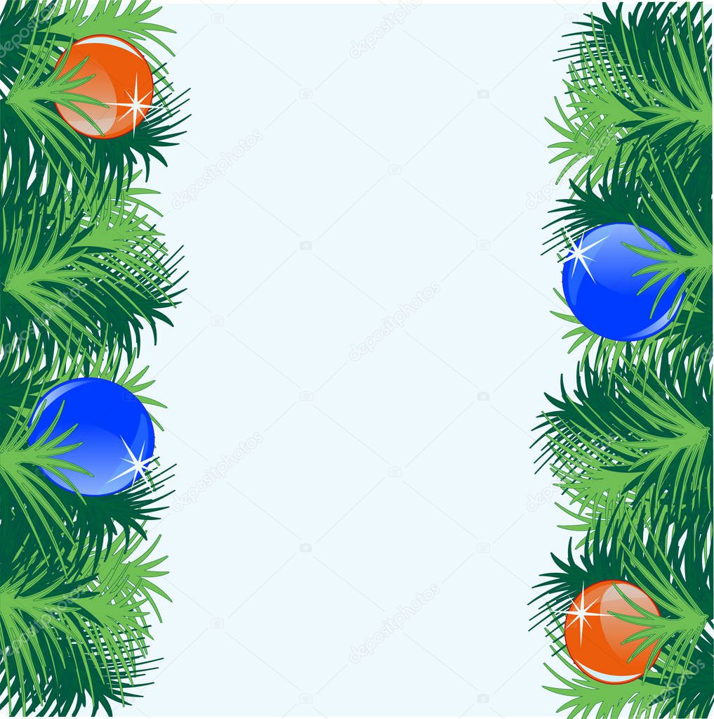 Colorful festive background from branches with toy