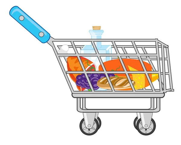 Shop pushcart with product on white background — Stock Vector