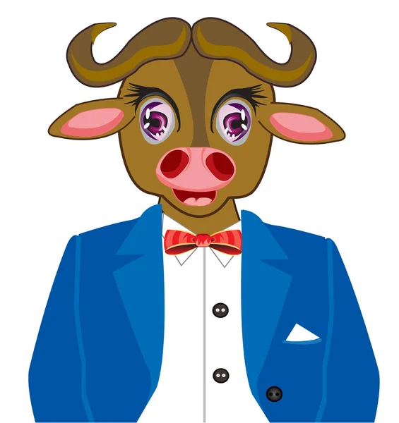 Cartoon dierlijke buffalo in modieuze pak. Vectorillustratie — Stockvector