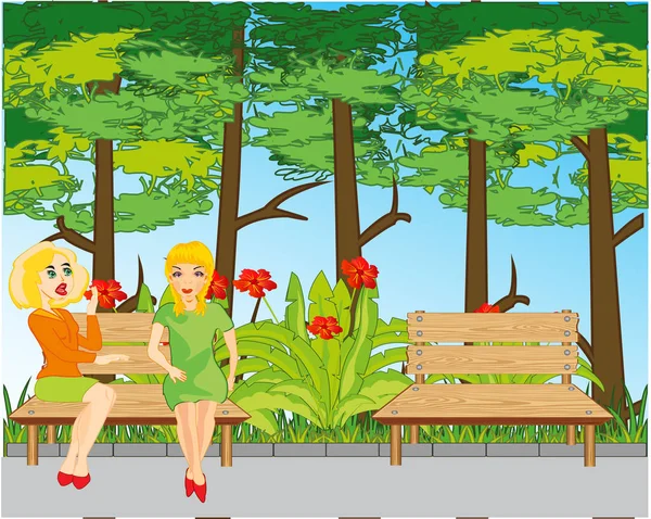 Parkta bankta iki kız konuşmak