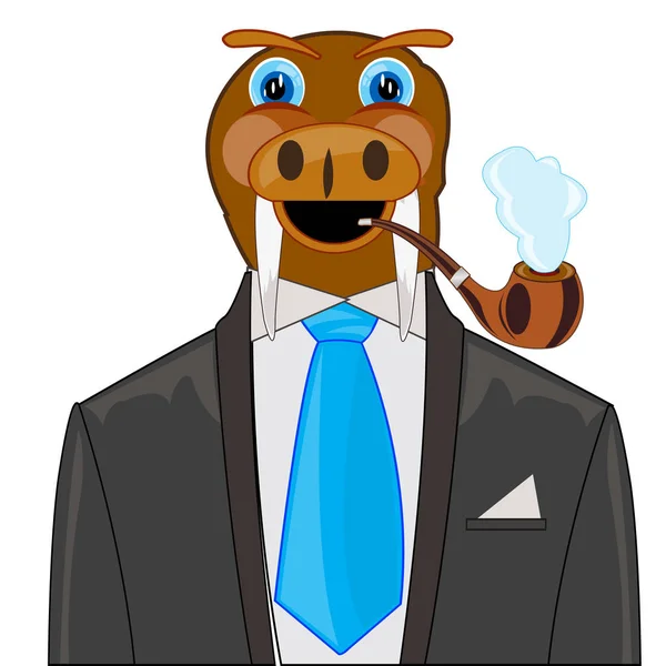 Zeichentricktier Walross im modischen Anzug mit Krawatte — Stockvektor