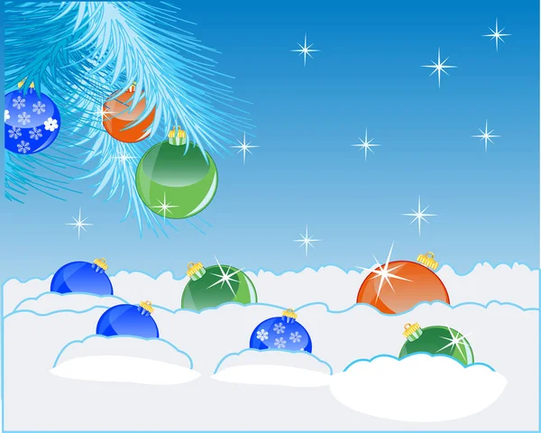 Slavnostní novoroční pozadí s sněhu a hračky — Stockový vektor