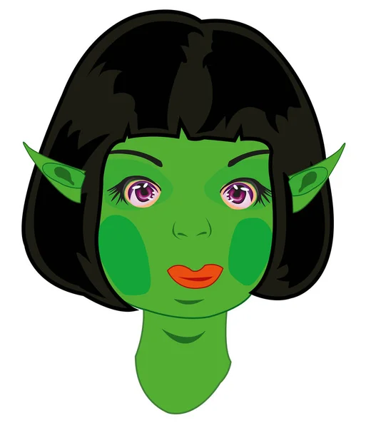 Fairy-tale girl troll with green skin portrait — Stock Vector