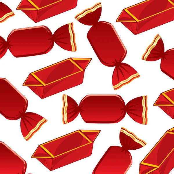 Dekoratives Muster aus Süßigkeiten in roter Verpackung — Stockvektor