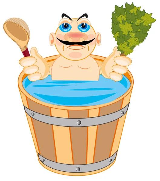 Mann wird in Badewanne mit Bohnenkraut gewaschen — Stockvektor