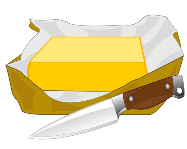 Vector illustration of the piece of the butter and knife — Stockový vektor