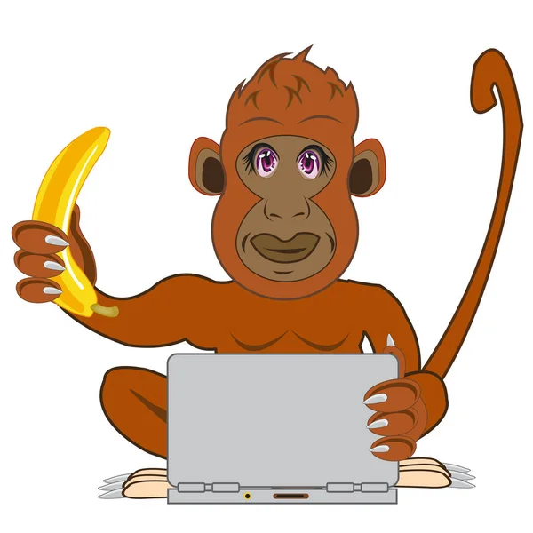 Dibujos Animados Del Gorila Con Plátano Para Portátil — Archivo Imágenes Vectoriales