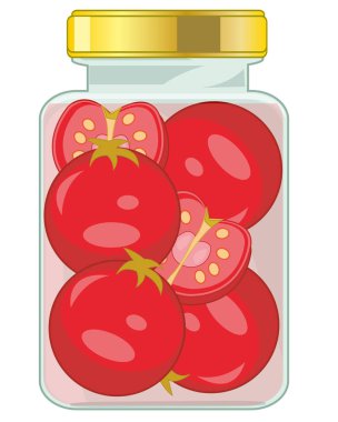 Cam banka beyaz arka plan üzerinde ripe domates ile