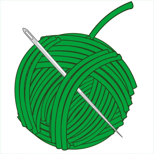 Χανκ με πράσινη κλωστή και βελόνα. Εικονογράφηση διάνυσμα — Διανυσματικό Αρχείο