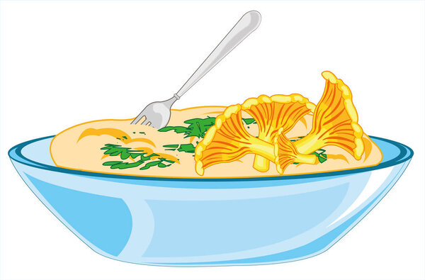Mushroom dish in plate vector illustration on white background