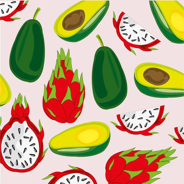 Vektorové ilustrace dekoru pitaya a avokádem — Stockový vektor