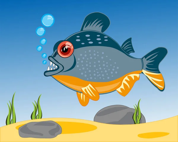 食肉河鱼在水中饮水的媒介图解 — 图库矢量图片