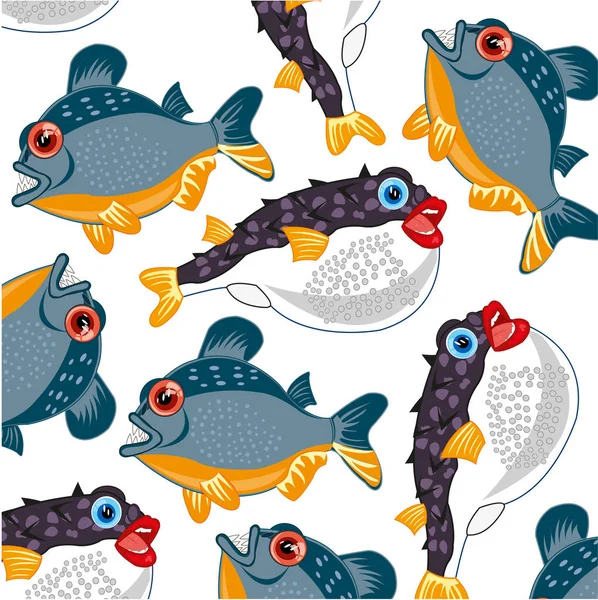 Ilustracja Wektorowa Dekoracyjne Tła Niebezpiecznych Trujących Ryb Białym Tle — Wektor stockowy