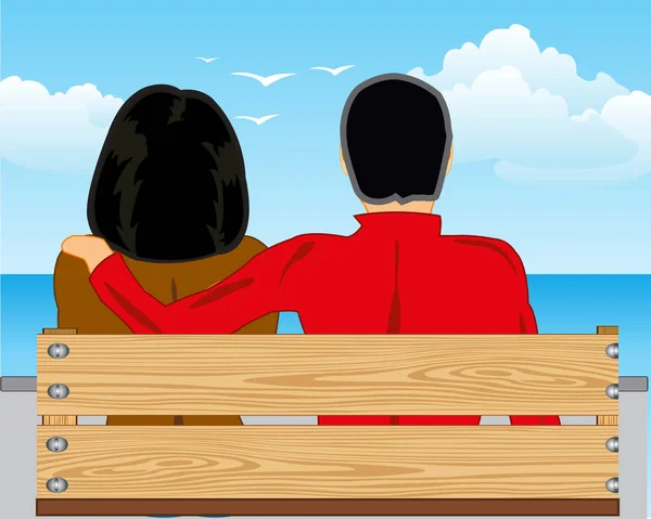 Paire homme et femme assis sur le banc — Image vectorielle