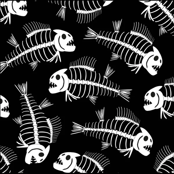 Ilustracja wektorowa wzór szkielet ryby na czarny — Wektor stockowy