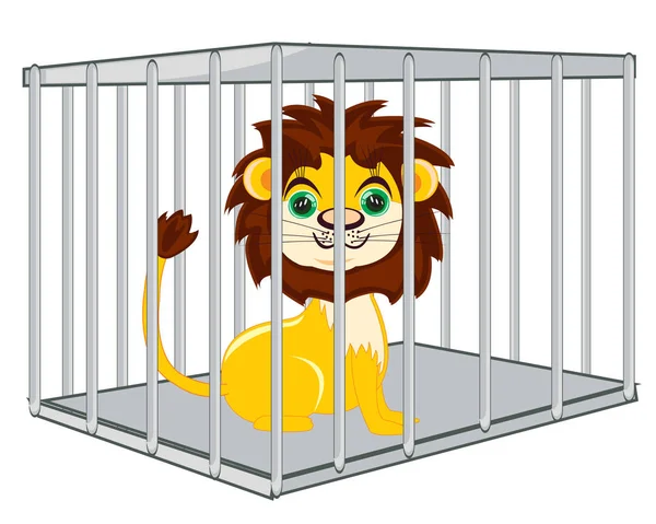 Dessin animé du lion sauvage dans une huche en fer — Image vectorielle