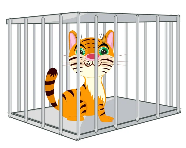 Dessin animé du tigre sauvage dans une huche en acier — Image vectorielle