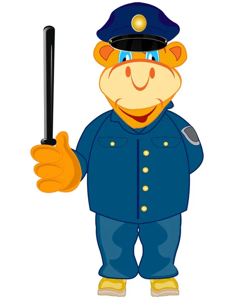 Cartoon animal police with bat in hand — Stock Vector