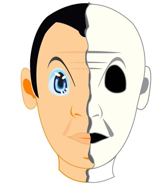 Ilustração vetorial da pessoa e metades da máscara — Vetor de Stock