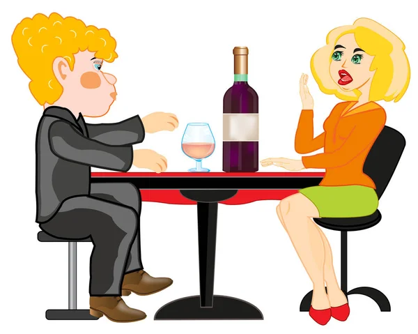 Girl and lad at the table.Vector illustration — Stock Vector